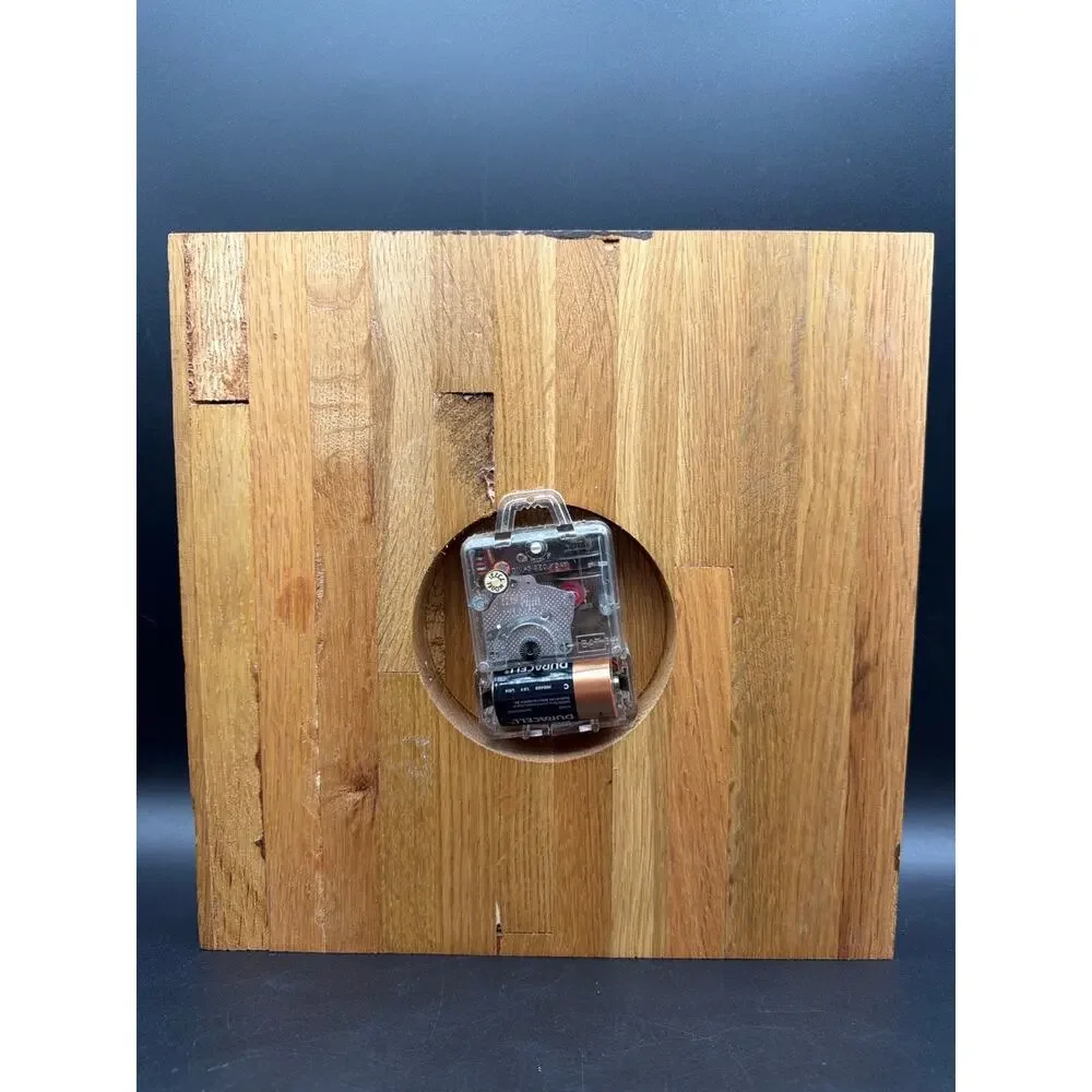 Vintage 1970s Sexton Butcher Block Wood Wall Clock USA tested WORKS USA 11” MCM